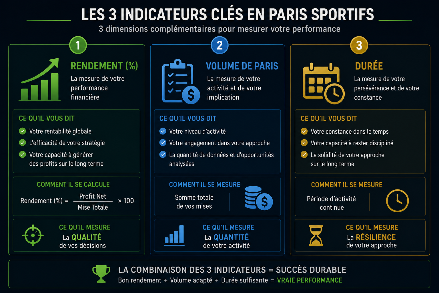 rendement, volume et durée en paris sportifs