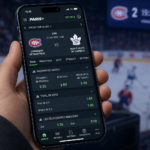 Application de paris sportifs affichant les cotes décimales d'un match de hockey sur un téléphone intelligent en 2026